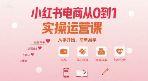小红书电商从0到1实操运营课，从零开始，简单易学-大伟资源网