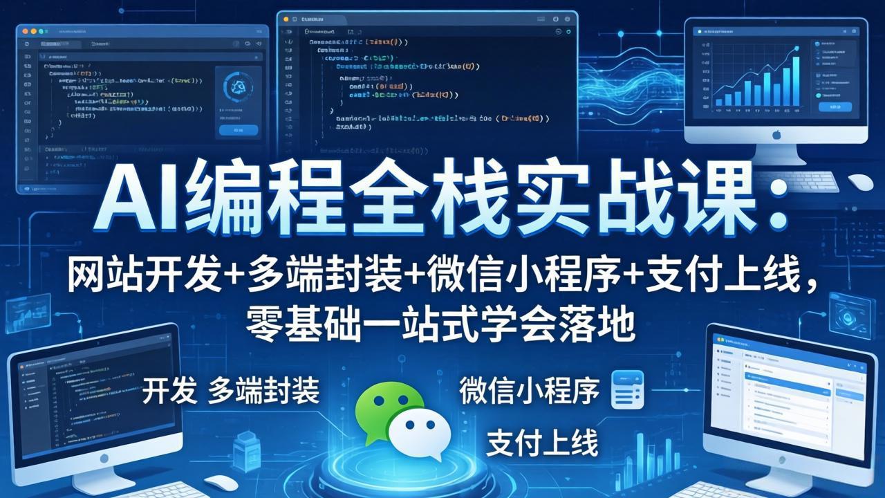 AI编程全栈实战课：网站开发+多端封装+微信小程序+支付上线，零基础一站式学会落地-大伟资源网