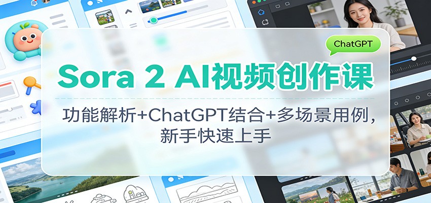 Sora 2 AI视频创作课：功能解析+ChatGPT结合+多场景用例，新手快速上手-大伟资源网