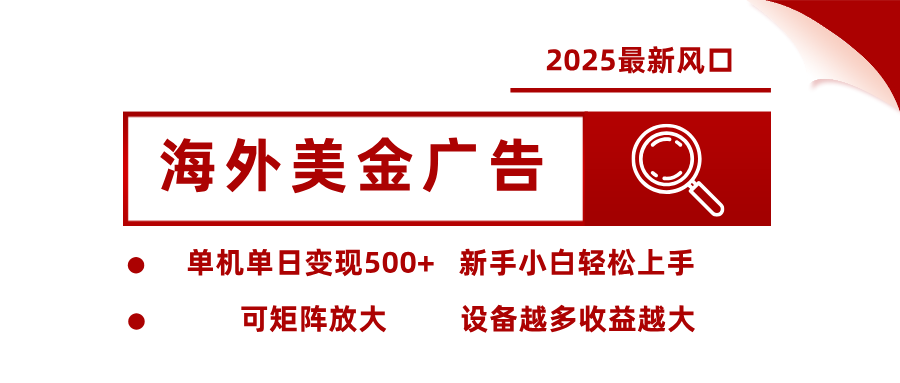 2025最新风口 海外美金广告单机单日变现500+ 可矩阵放大 新手小白轻松上手-大伟资源网