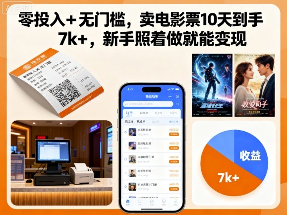 零投入+无门槛，卖电影票10天到手7k+，新手照着做就能变现【揭秘】-大伟资源网