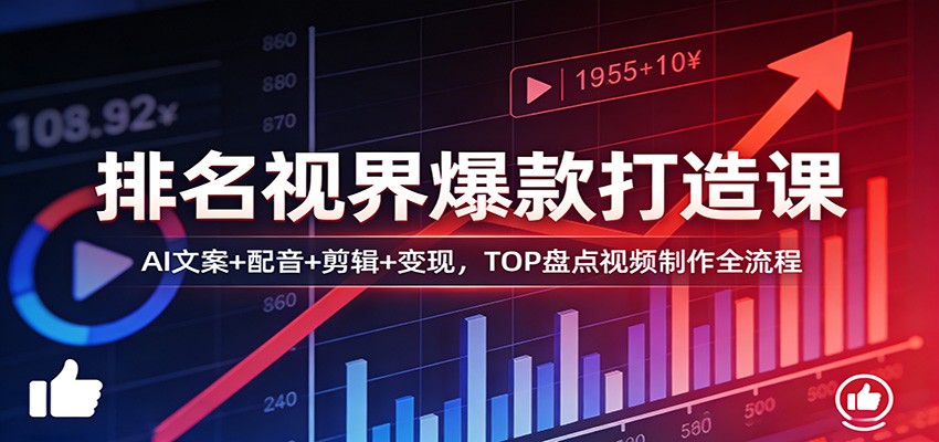 排名视界爆款打造课：AI文案+配音+剪辑+变现，TOP盘点视频制作全流程-大伟资源网