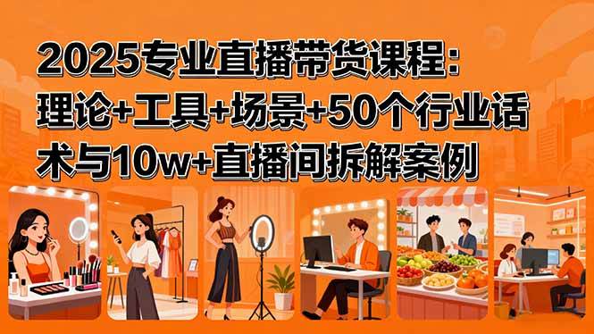 （15988期）2025专业直播带货课程：理论+工具+场景+50个行业话术与10w+直播间拆解案例-大伟资源网