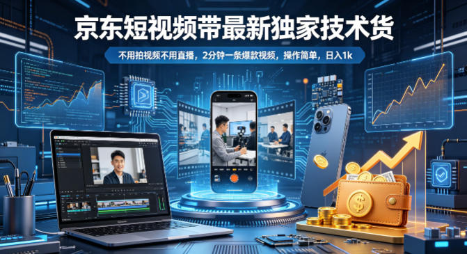 京东短视频带货最新独家技术，不用拍视频不用直播，2分钟一条爆款视频，操作简单，日入1k+【揭秘】-大伟资源网
