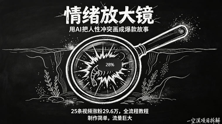 AI制作“情绪放大镜“视频，25条视频涨粉29.6W粉，流量巨大，制作简单，全流程教程-大伟资源网
