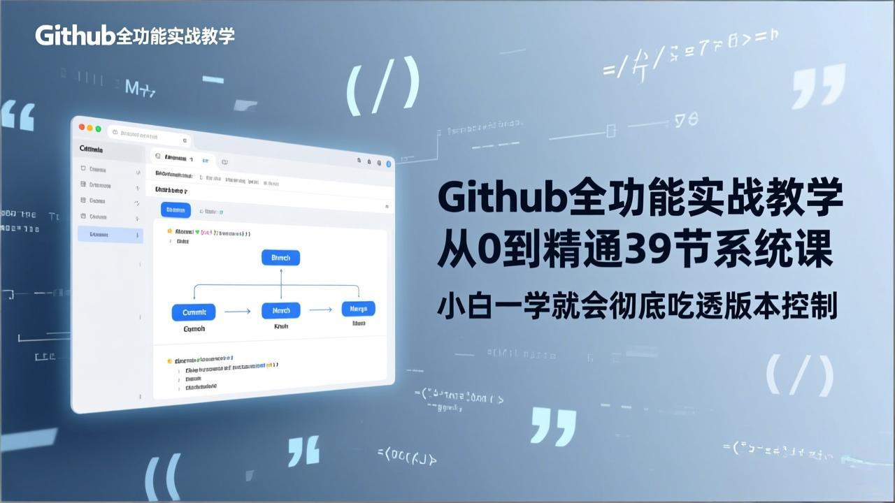 GitHub-全功能实战教学，从0到精通39节系统课，小白一学就会彻底吃透版本控制-大伟资源网
