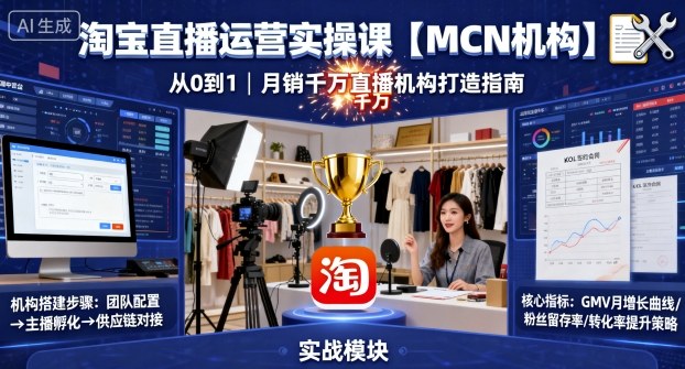 淘宝直播运营实操课【MCN机构】，从0到1做一家月销千W的直播机构-大伟资源网