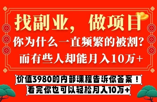 价值3980的网创内部课程，告诉你互联网创业月入10个W的秘密【揭秘】-大伟资源网