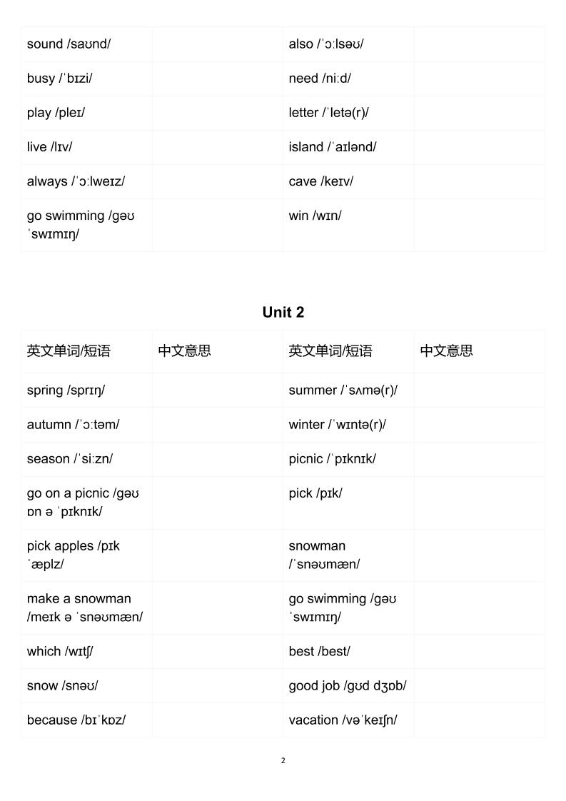 五年级下英语英汉互译练习《人教版PEP》-大伟资源网