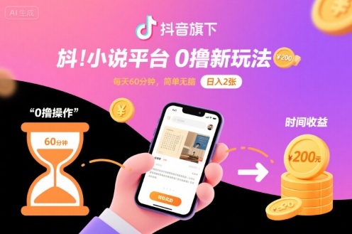 抖音旗下小说平台0撸新玩法，每天挂G60分钟，简单无脑，日入2张【揭秘】-大伟资源网