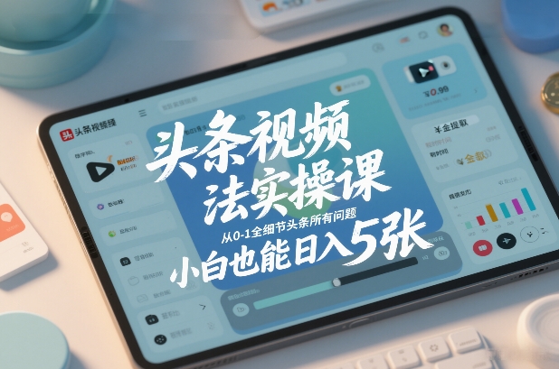 头条视频玩法实操课，从0-1全细节头条所有问题，小白也能日入5张-大伟资源网