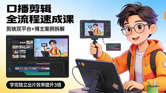 口播剪辑全流程速成课，剪映双平台+博主案例拆解，学完独立出片效率提升3倍-大伟资源网