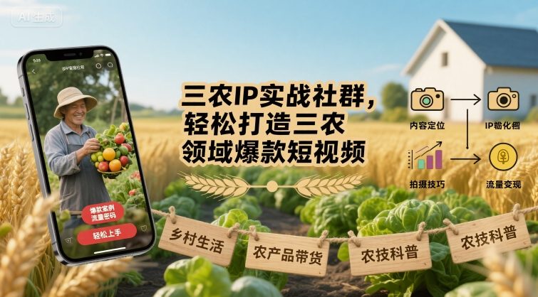 三农IP实战社群，轻松打造三农领域爆款短视频-大伟资源网