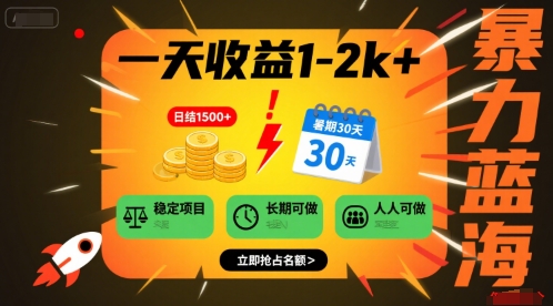 一天收益1-2k+ 稳定项目，暑期暴力蓝海项目，长期稳定，人人可做【揭秘】-大伟资源网