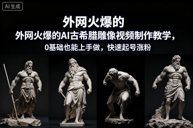 外网火爆的AI古希腊雕像视频制作教学，0基础也能上手做，快速起号涨粉-大伟资源网