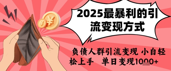 2025年最暴利的引流变现方式，负债人群引流变现，小白轻松上手，日入1k-大伟资源网