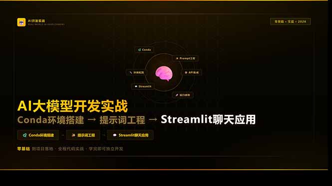 AI大模型开发实战：Conda环境搭建→提示词工程→Streamlit聊天应用，零基础到项目落地-大伟资源网