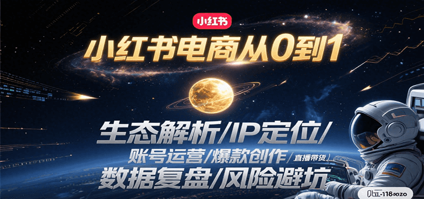 小红书电商从0到1：生态解析/IP定位/ 账号运营/爆款创作/直播带货/数据复盘/风险避坑-大伟资源网