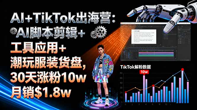AI+TikTok出海营:AI脚本剪辑+工具应用+潮玩服装货盘,30天涨粉10w月销$1.8w-大伟资源网