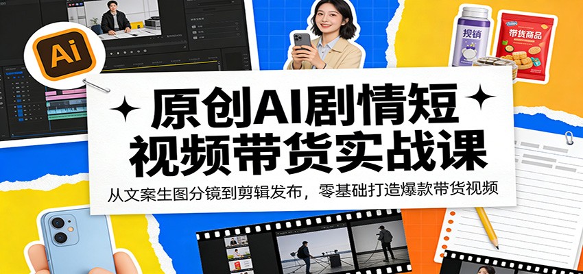 原创AI剧情短视频带货实战课：从文案生图分镜到剪辑发布，零基础打造爆款带货视频-大伟资源网