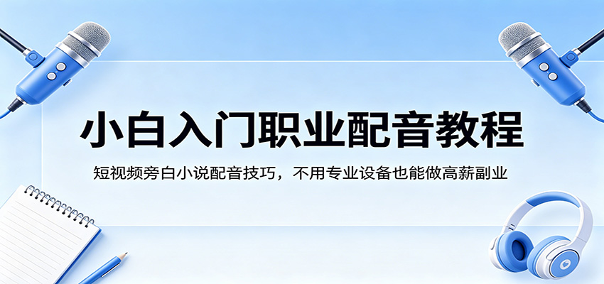 小白入门职业配音教程，短视频旁白小说配音技巧，不用专业设备也能做高薪副业-大伟资源网