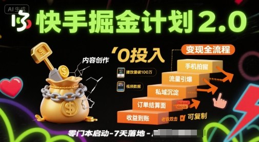 快手掘金计划2.0，快手电商变现全流程，简单可复制，0投入-大伟资源网