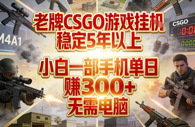 老牌CSGO游戏挂G，稳定5年以上，小白一部手机单日賺3张+，无需电脑【揭秘】-大伟资源网
