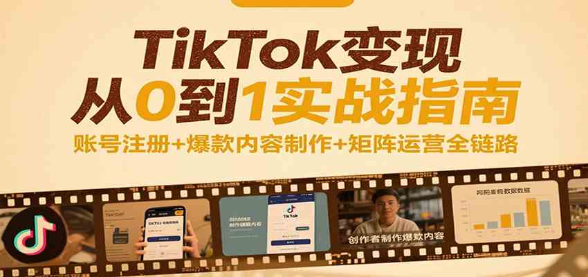 TikTok变现从0到1实战指南：账号注册+爆款内容制作+矩阵运营全链路-大伟资源网