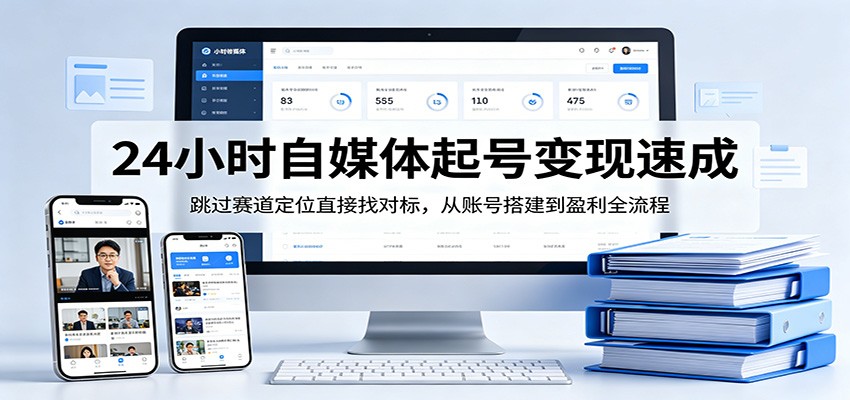 24小时自媒体起号变现速成，跳过赛道定位直接找对标，从账号搭建到盈利全流程-大伟资源网