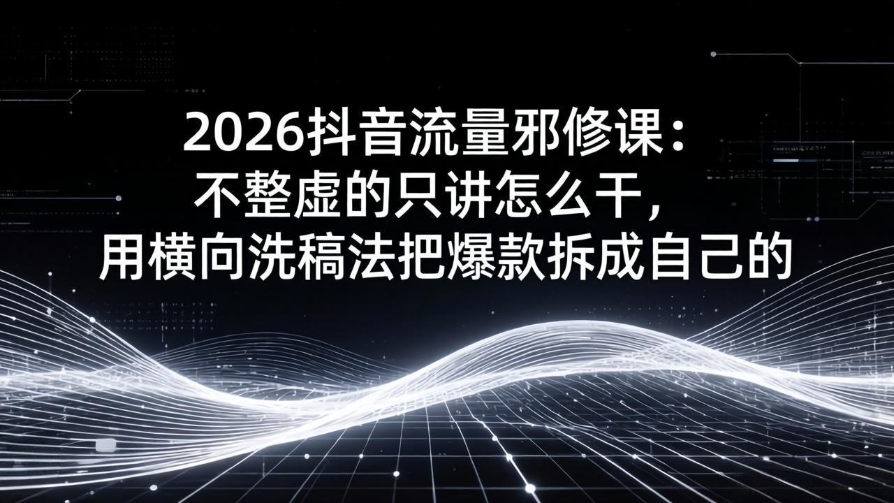 2026抖音流量邪修课：不整虚的只讲怎么干，用横向洗稿法把爆款拆成自己的-大伟资源网