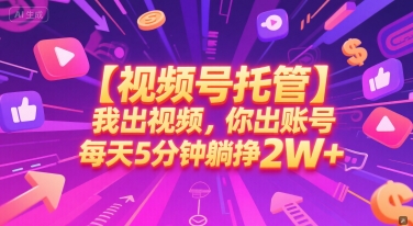 【视频号托管 】我出视频，你出账号，每天5分钟发布，最高躺挣2W+【揭秘】-大伟资源网