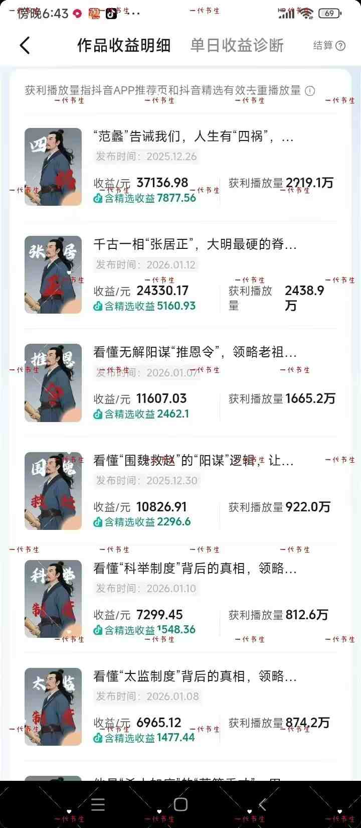 抖音300w粉丝博主的政史类科普视频教学，有大流量扶持，拿伙伴伙伴+精选独家双份收益-大伟资源网