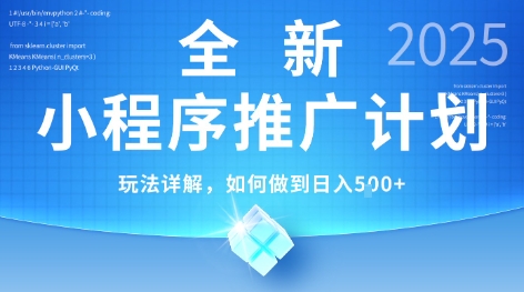 2025年最新小程序推广计划，简单操作，独家技术，日均5张+【揭秘】-大伟资源网
