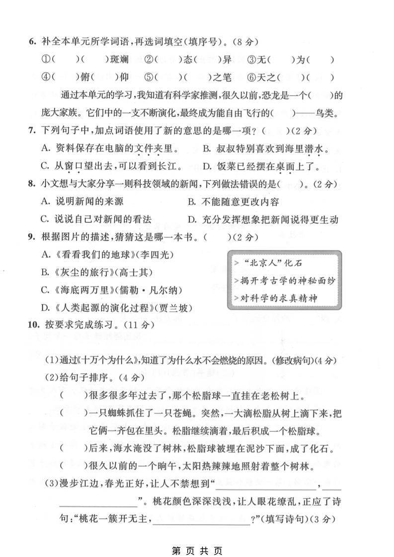 四年级下语文第二单元拔尖测试卷-大伟资源网