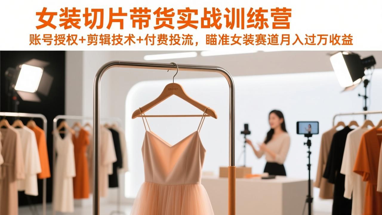 女装切片带货实战训练营，账号授权+剪辑技术+付费投流，瞄准女装赛道月入过万收益-大伟资源网
