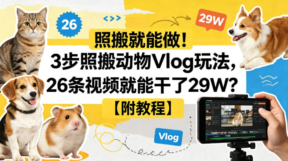 照搬就能做！3步照搬动物Vlog玩法，26条视频就能干了29W？【附教程】【赠coze一键生成工作流】-大伟资源网