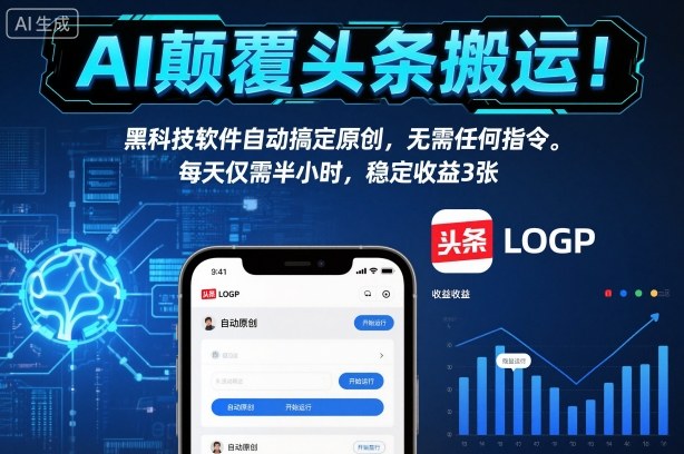 AI颠覆头条搬运！黑科技软件自动搞定原创，无需任何指令。每天仅需半小时，稳定收益3张【揭秘】-大伟资源网