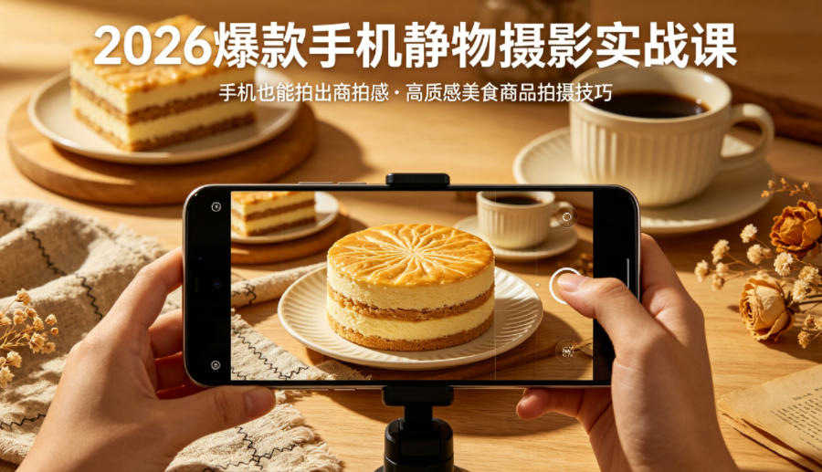 2026爆款手机静物摄影实战课，手机也能拍出商拍感，学会拍出高质感美食商品-大伟资源网