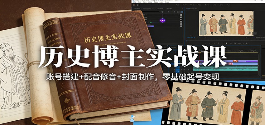 历史博主实战课：账号搭建+配音修音+封面制作，零基础起号变现-大伟资源网