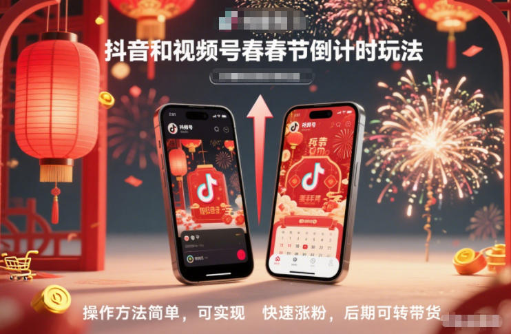 抖音和视频号，春节倒计时玩法，操作方法简单，可实现快速涨粉，后期可转带货-大伟资源网