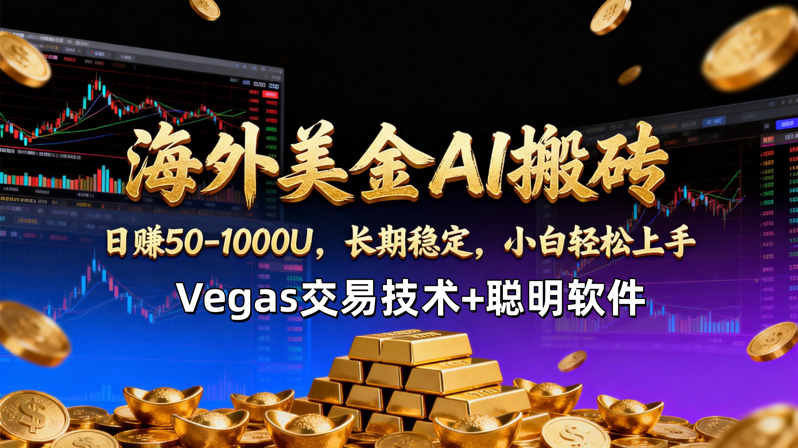 【海外美金AI搬砖】Vegas交易技术+聪明软件，日赚50-1000U，长期稳定，小白轻松上手。-大伟资源网