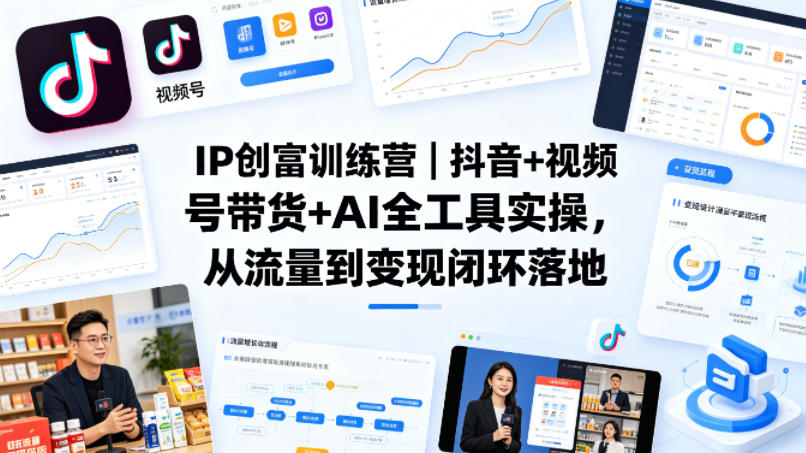 IP创富训练营｜抖音+视频号带货+AI全工具实操，从流量到变现闭环落地-大伟资源网
