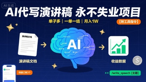 AI代写演讲稿，永不失业项目，单子多，一单一结，月入1W【附工具指令】-大伟资源网
