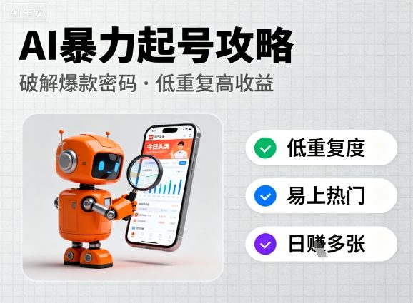 今日头条新玩法，AI暴力起号，重复度低，更容易爆，日入多张-大伟资源网