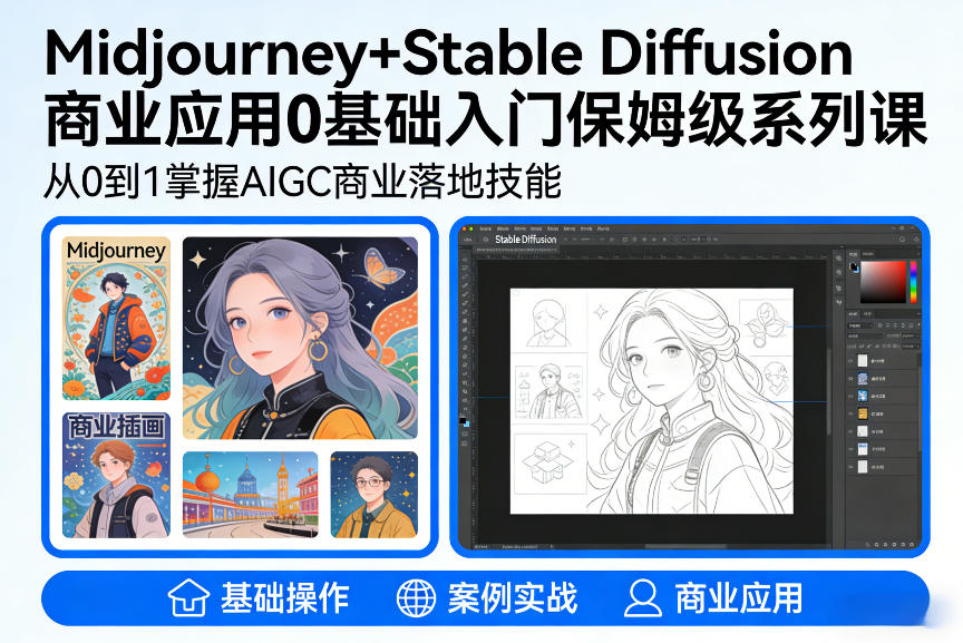 AIGC商业应用Midjourney+Stable Diffusion教程，0基础入门保姆级系列课-大伟资源网
