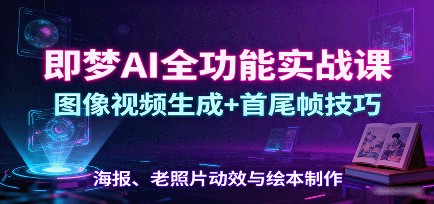 即梦AI全功能实战课：图像视频生成+首尾帧技巧，海报、老照片动效与绘本制作-大伟资源网