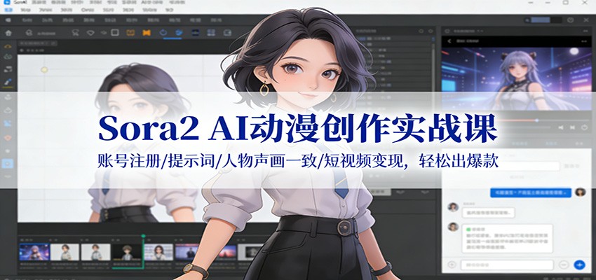 Sora2 AI动漫创作实战课：账号注册/提示词/人物声画一致/短视频变现，轻松出爆款-大伟资源网