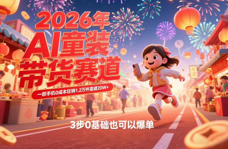 AI童装新春带货赛道，一部手机0成本狂销1.2万件喜提20W+，3步0基础也可以爆单-大伟资源网