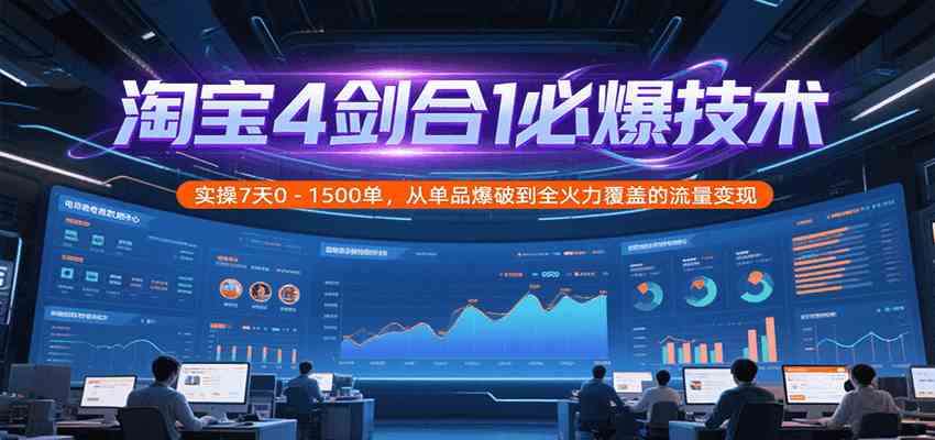 淘宝4剑合1必爆技术，实操7天0-1500单，从单品爆破到全火力覆盖的流量变现-大伟资源网