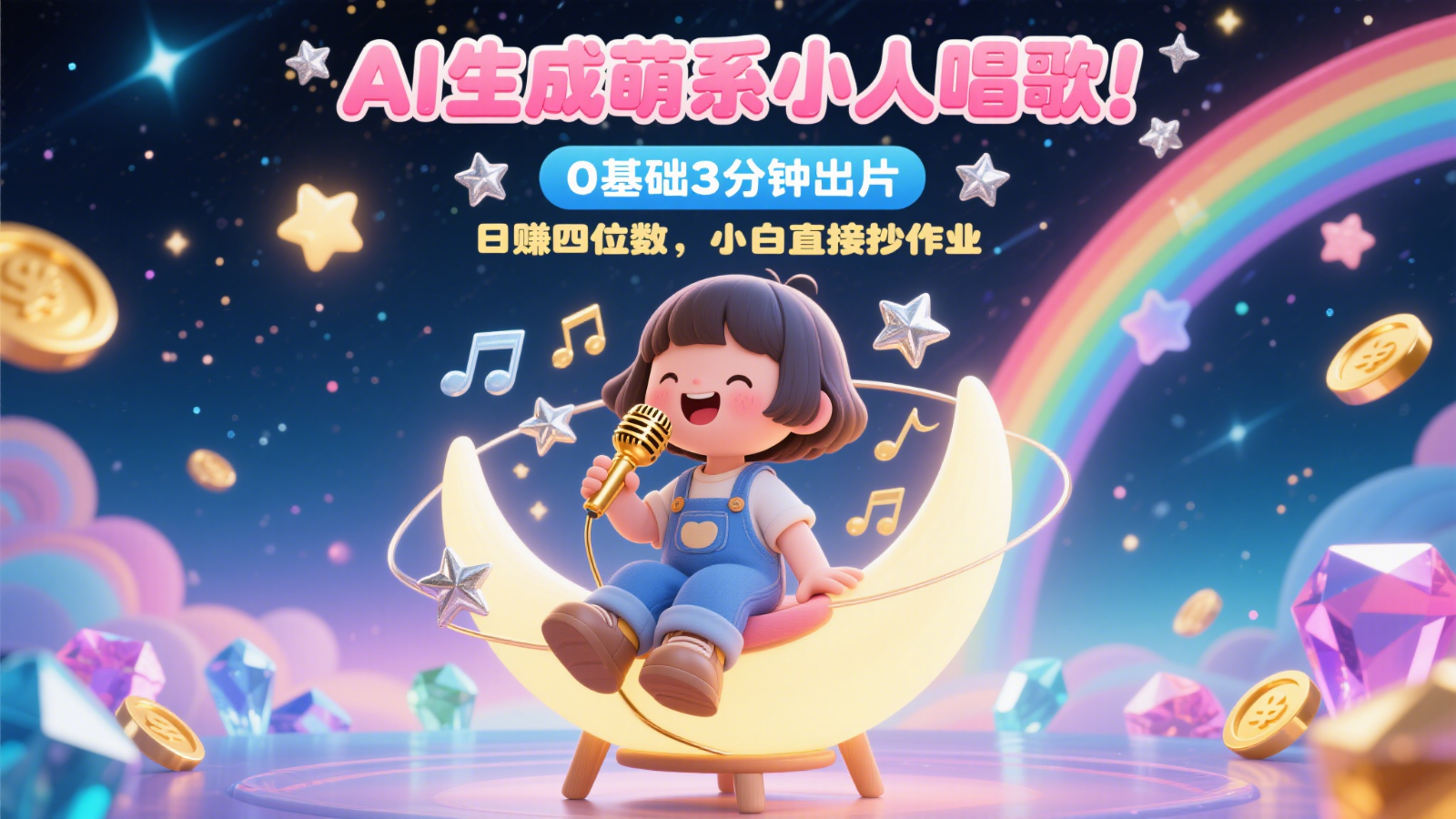 AI生成萌系小人唱歌！0基础3分钟出片，28个作品涨粉9万，日赚四位数，小白直接抄作业-大伟资源网